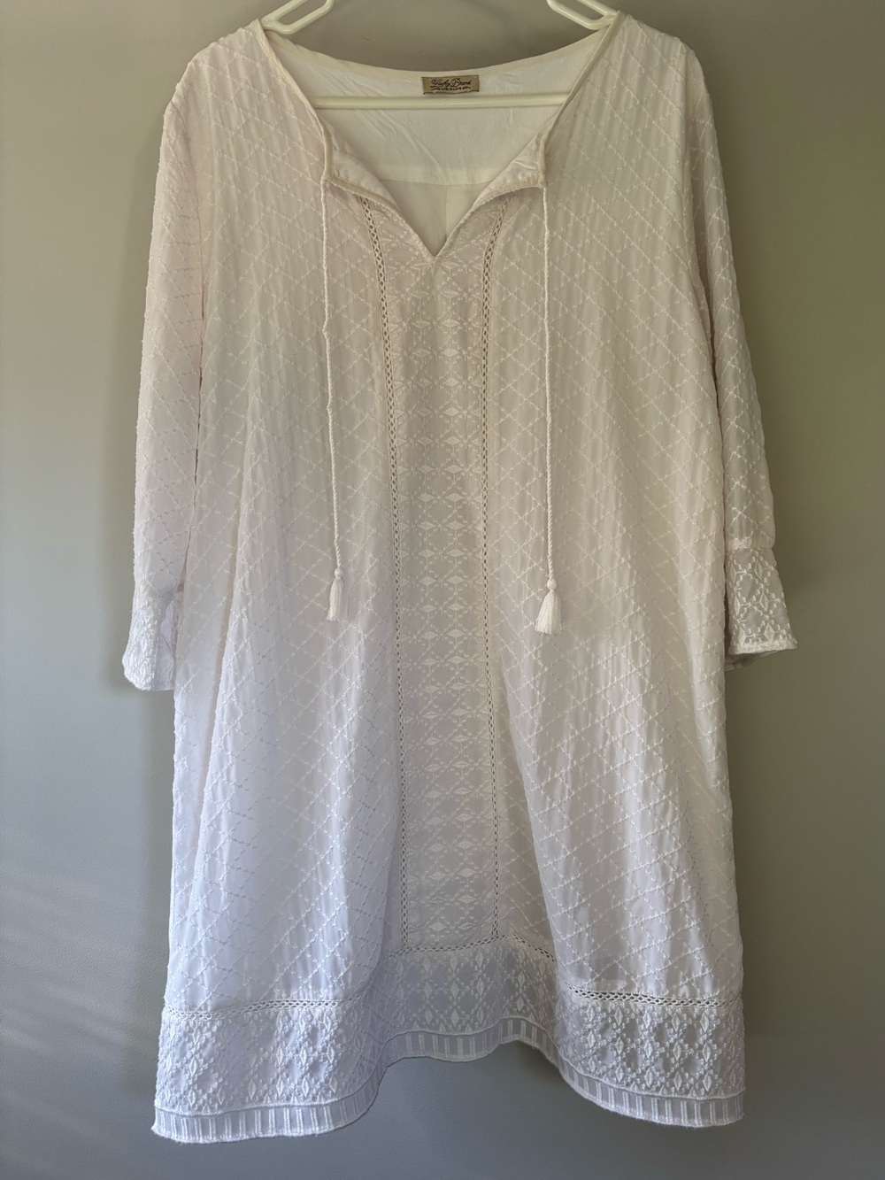 Lucky Brand White Swim Cover-Up Tunic with Tassel Tie